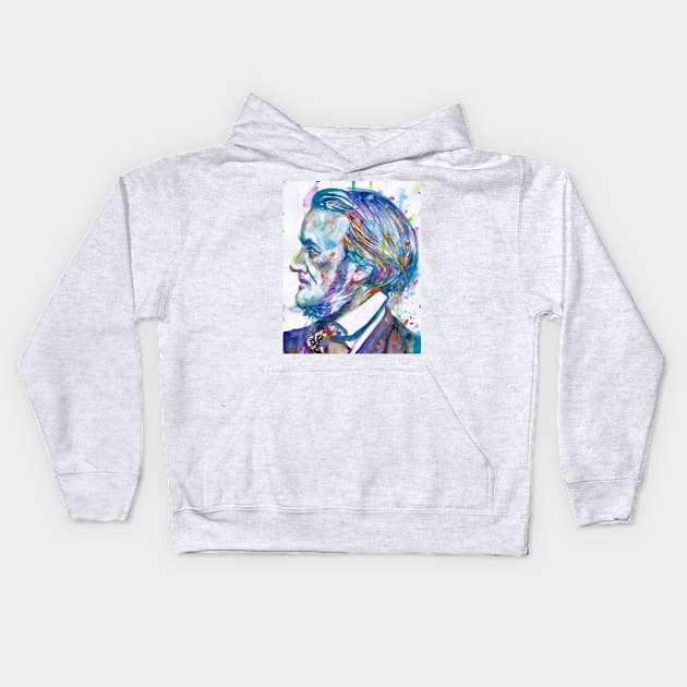 RICHARD WAGNER - watercolor portrait .4 Kids Hoodie by lautir